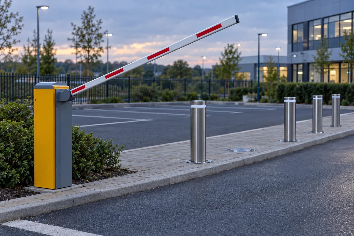 Wyposażenie parkingów — Szlabany, słupki chowane, ograniczniki miejsc i kliny pod koła — kontrola wjazdu i porządek na placu